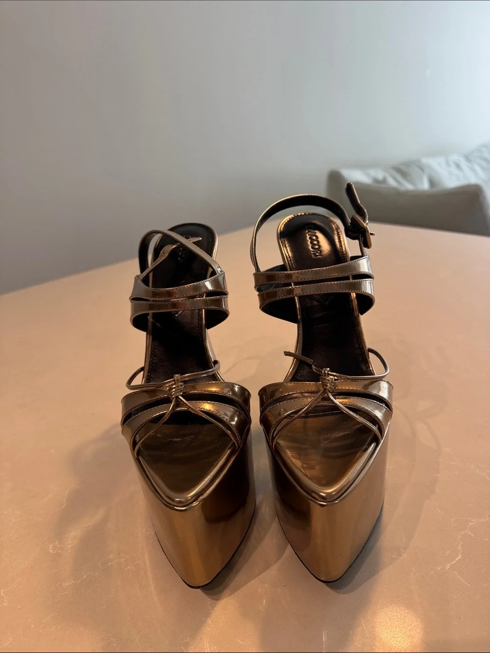 D’accori Bronze Metallic Platform Slingback Sandals
